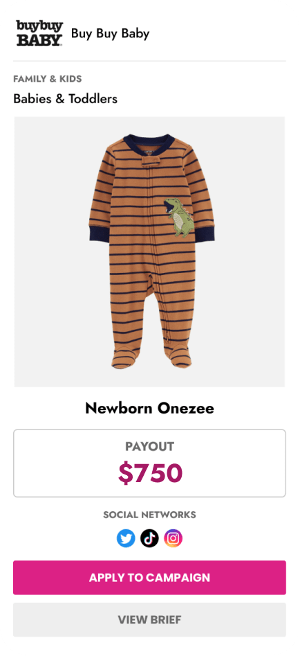 Payout Card - Buy Buy Baby Onezee