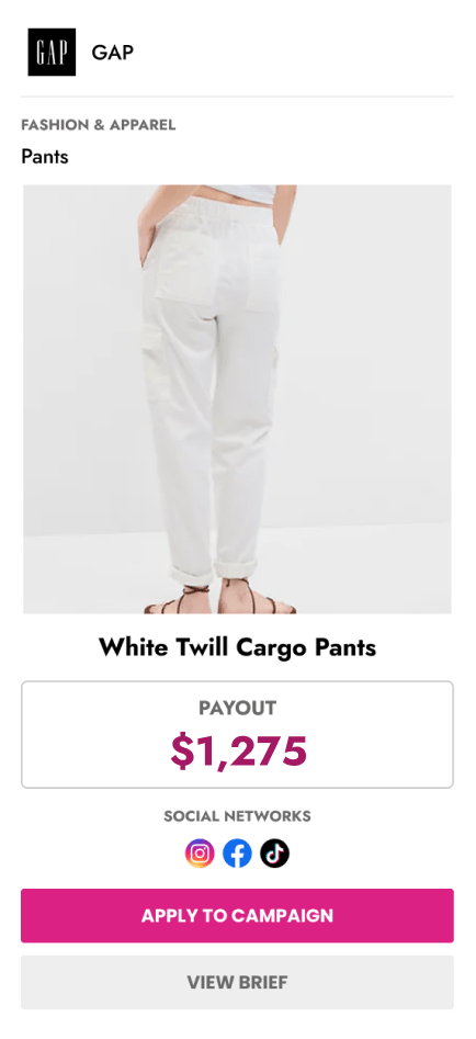 Payout Card - Gap Cargo Pants