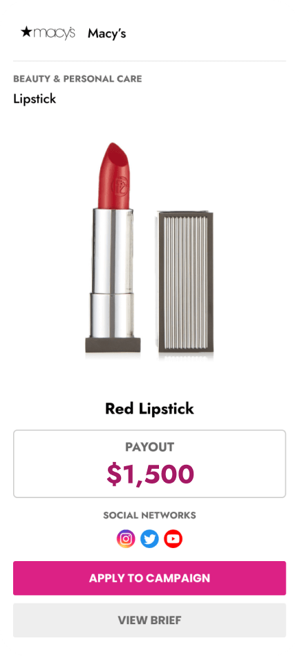Payout Card - Macys Lipstick