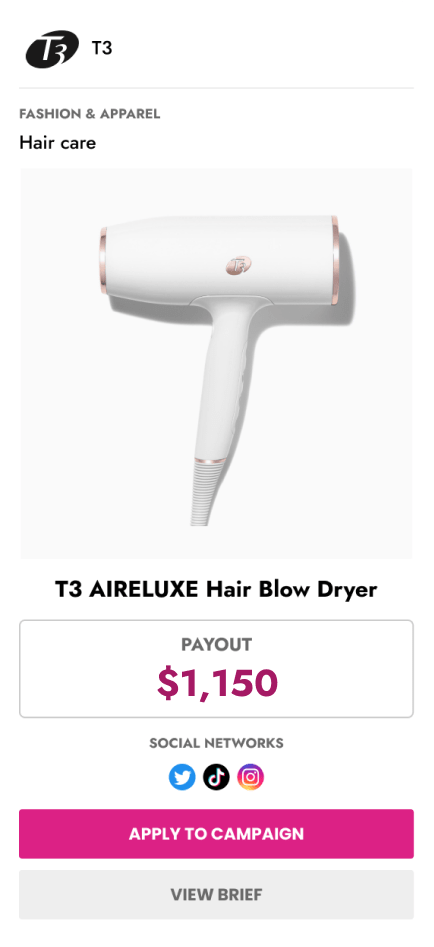 Payout Card - t3 Blow Dryer