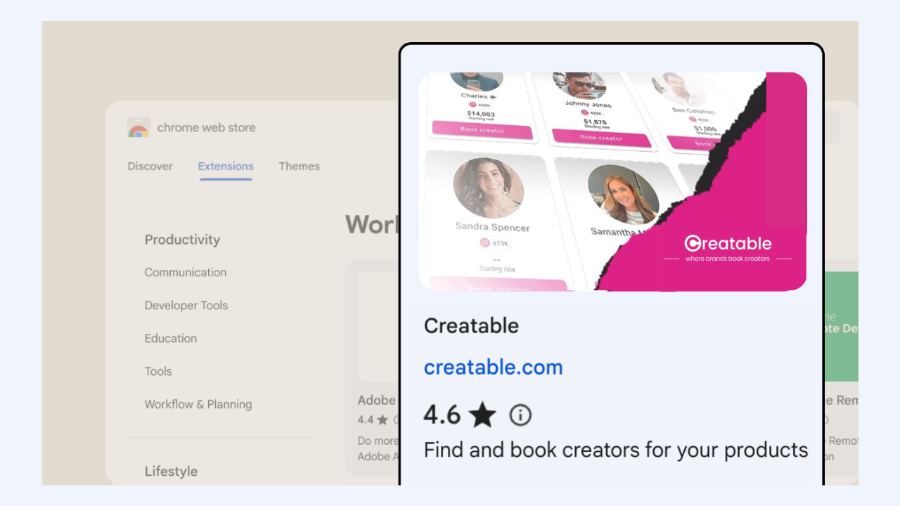 Get the Creatable Chrome Extension. The Easiest Way to Find Creators.