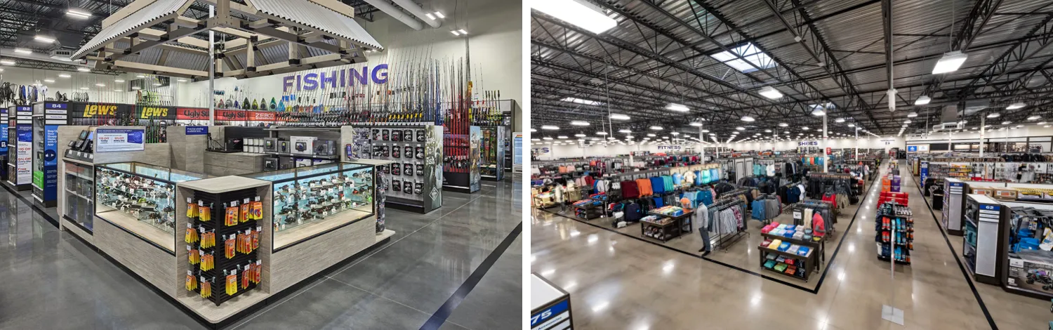 Fishing and outfitting departments — the specialty categories associate video enriches online