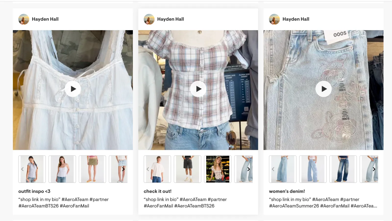 Shoppable videos and tagged products on an A Team storefront