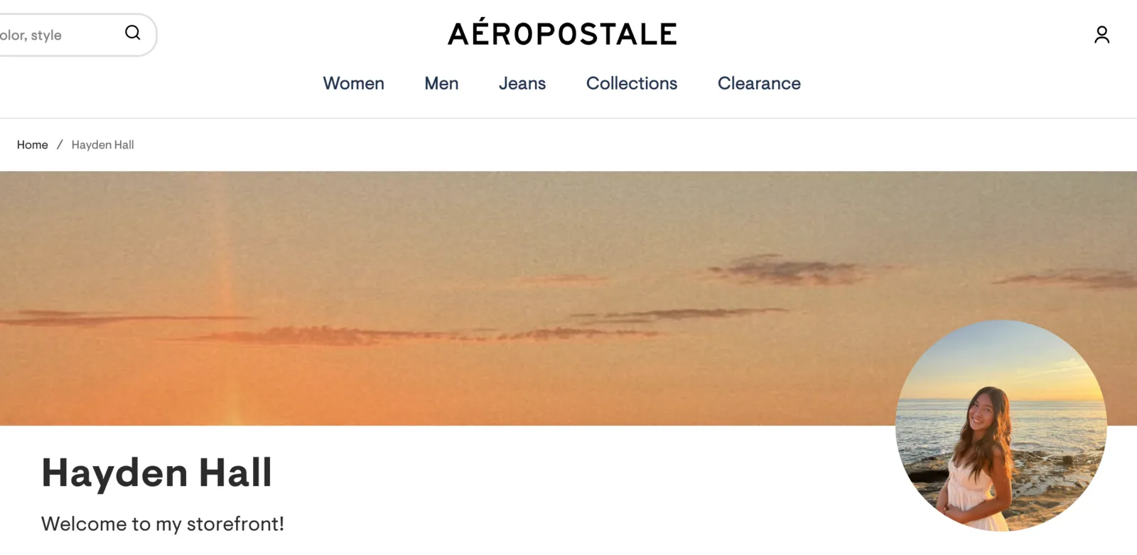 Hayden Hall's personalized Aeropostale A Team storefront