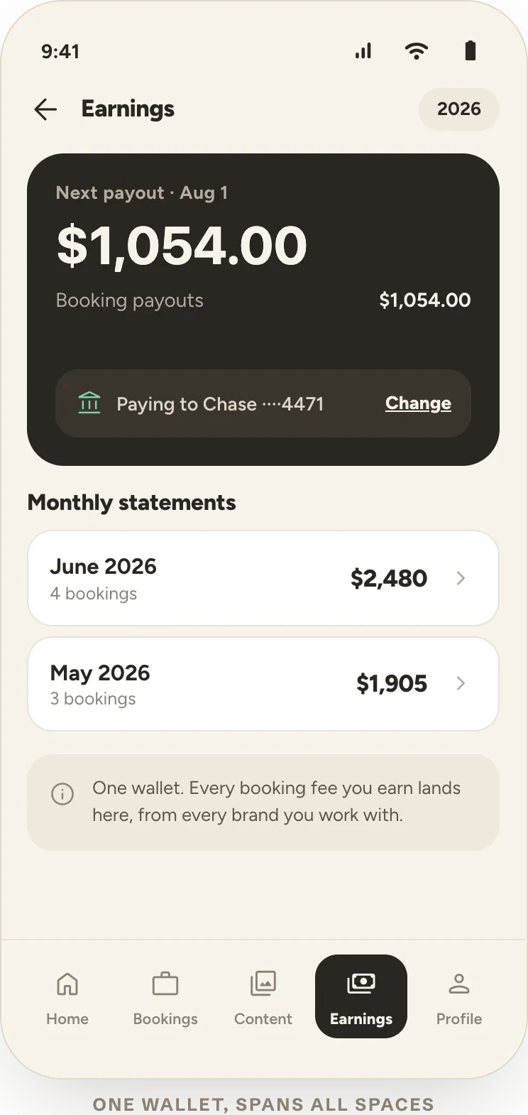 Creator storefront + commission view in the app