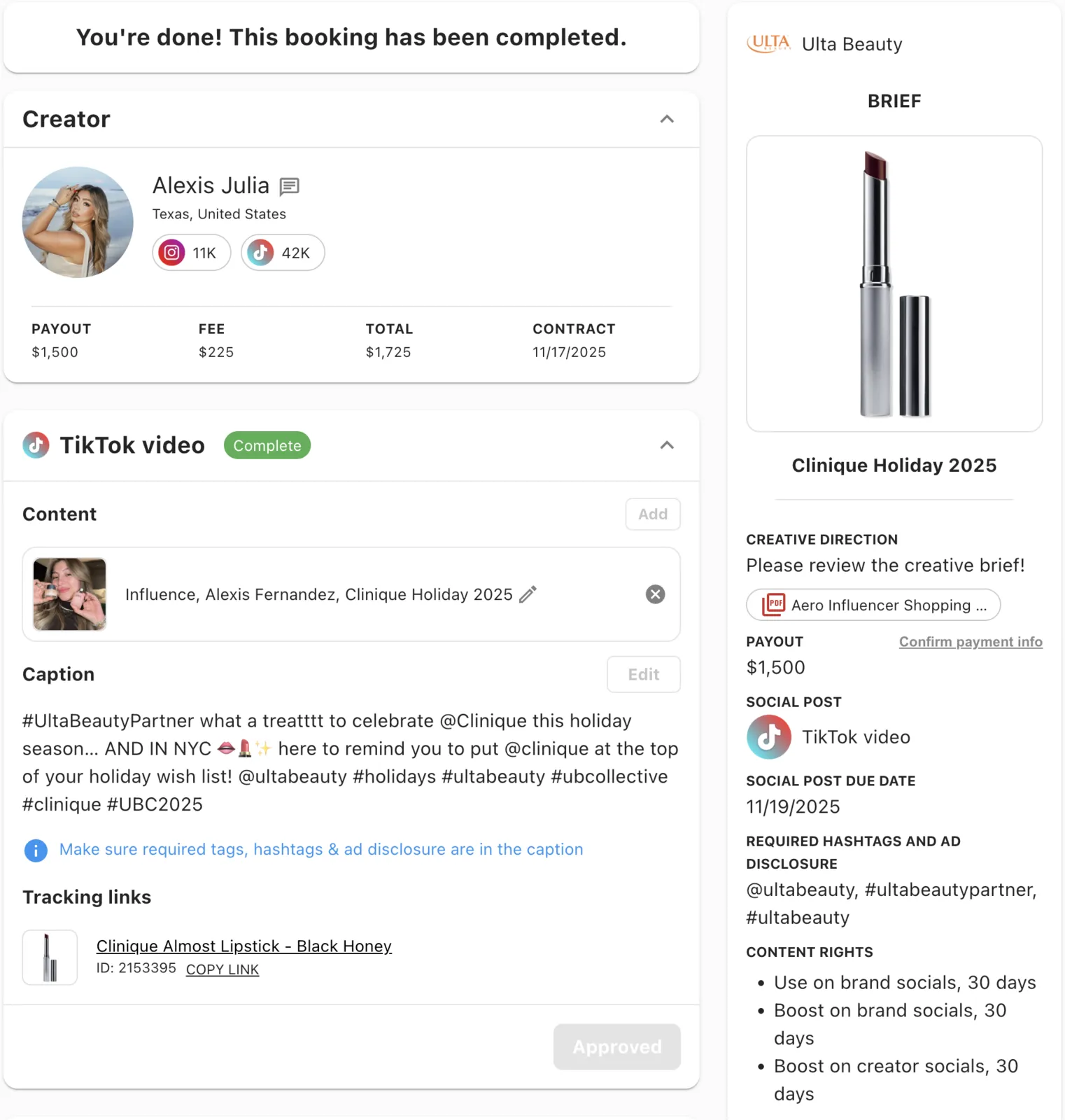 Creator offer — brief, commission rate, opt-in list