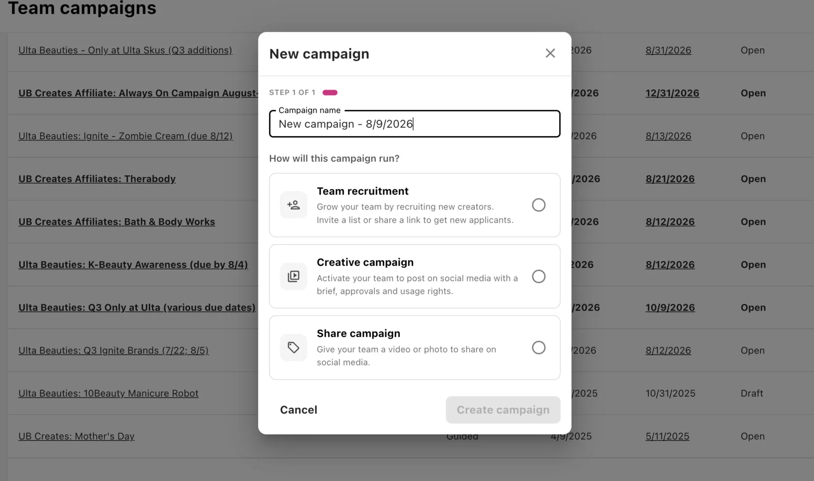 Recruiting filters and campaign builder